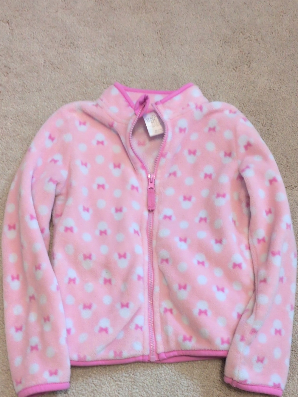 Disney Pink Fleece Zip Front Jacket with White Polka Dots (5/6)
